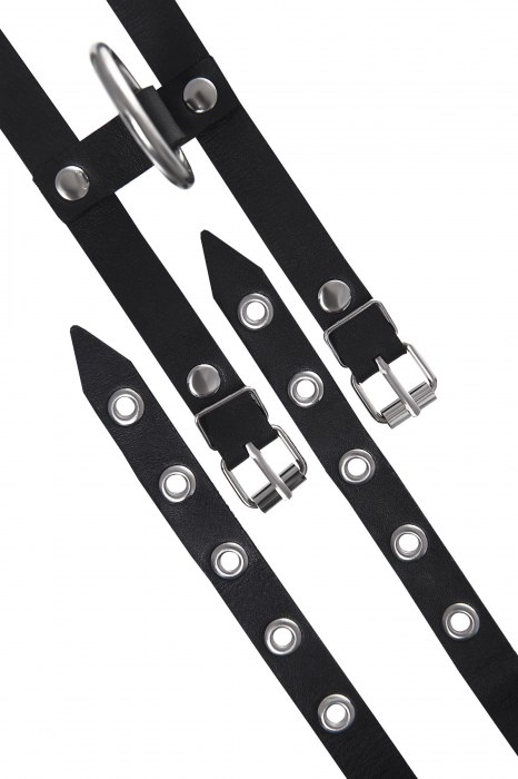 Черные однослойные кожаные оковы из двух ремешков - Pecado - купить с доставкой в Обнинске