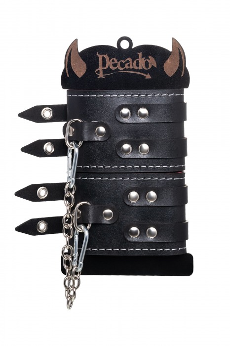 Черные кожаные оковы с двумя ремнями и красной подкладкой - Pecado - купить с доставкой в Обнинске