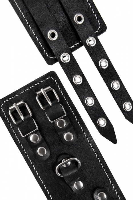 Черные кожаные оковы с двумя ремнями и красной подкладкой - Pecado - купить с доставкой в Обнинске