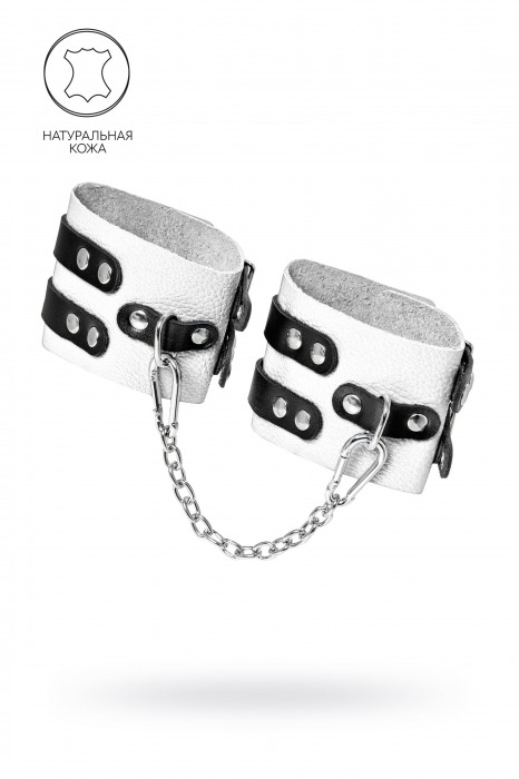 Бело-черные оковы с двумя ремешками и люверсами - Pecado - купить с доставкой в Обнинске