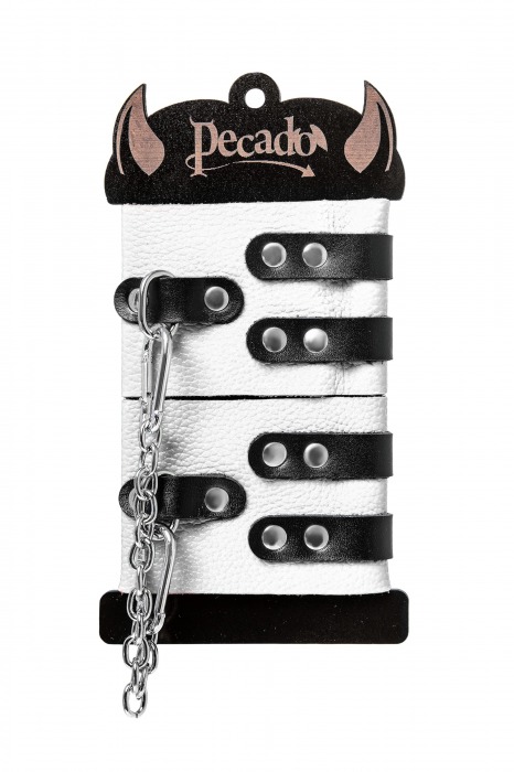 Бело-черные оковы с двумя ремешками и люверсами - Pecado - купить с доставкой в Обнинске