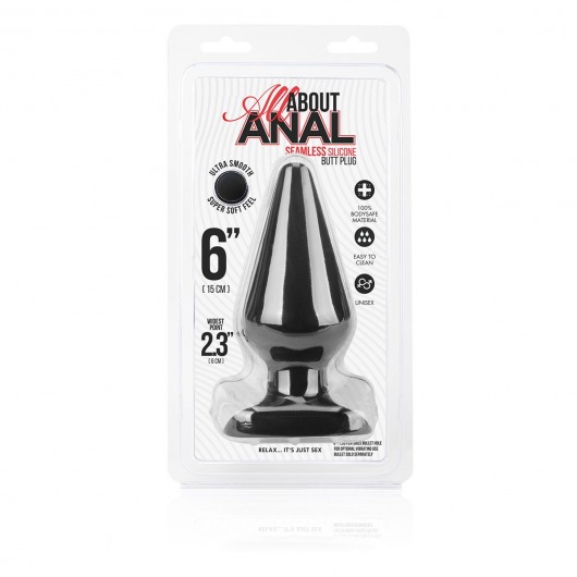 Черный плаг из силикона Seamless Silicone Butt Plug - 15 см. - All About Anal