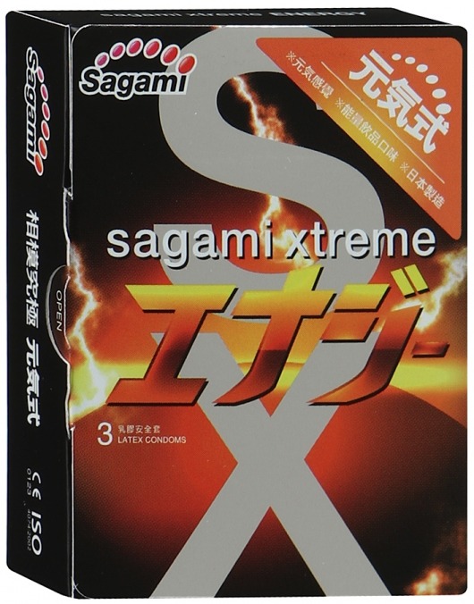 Презервативы Sagami Xtreme ENERGY с ароматом энергетика - 3 шт. - Sagami - купить с доставкой в Обнинске