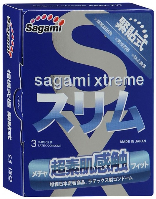 Розовые презервативы Sagami Xtreme FEEL FIT 3D - 3 шт. - Sagami - купить с доставкой в Обнинске