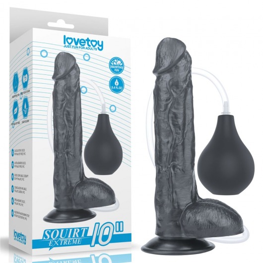 Черный фаллоимитатор-гигант с грушей 10 Squirt Extreme Dildo - 25,5 см. - Lovetoy