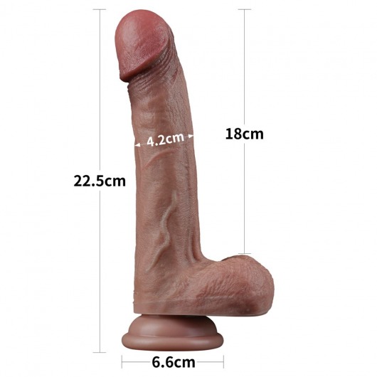 Коричневый фаллоимитатор 9 Dual Layered Silicone - 22,5 см. - Lovetoy