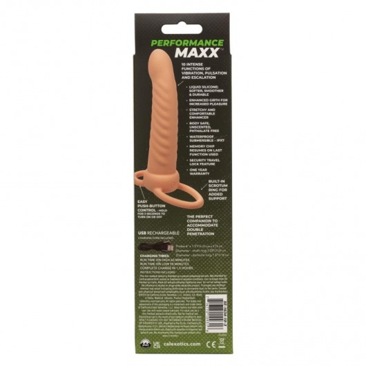 Телесная насадка для двойного проникновения Rechargeable Ribbed Dual Penetrator с вибрацией - California Exotic Novelties - купить с доставкой в Обнинске