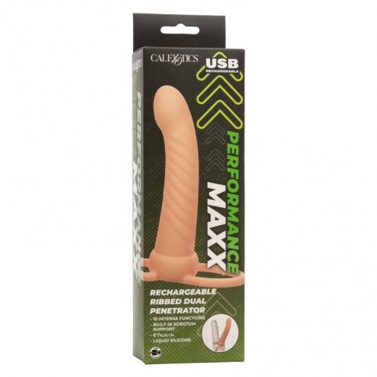 Телесная насадка для двойного проникновения Rechargeable Ribbed Dual Penetrator с вибрацией - California Exotic Novelties - купить с доставкой в Обнинске
