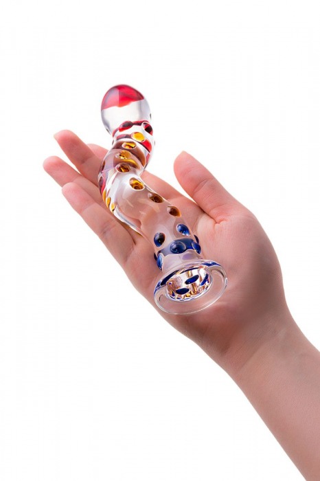 Изогнутый стеклянный фаллос с объемными точками - 18 см. - Sexus