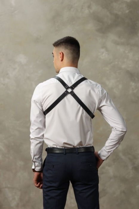 Черная мужская кожаная портупея №4 - БДСМ Арсенал - купить с доставкой в Обнинске