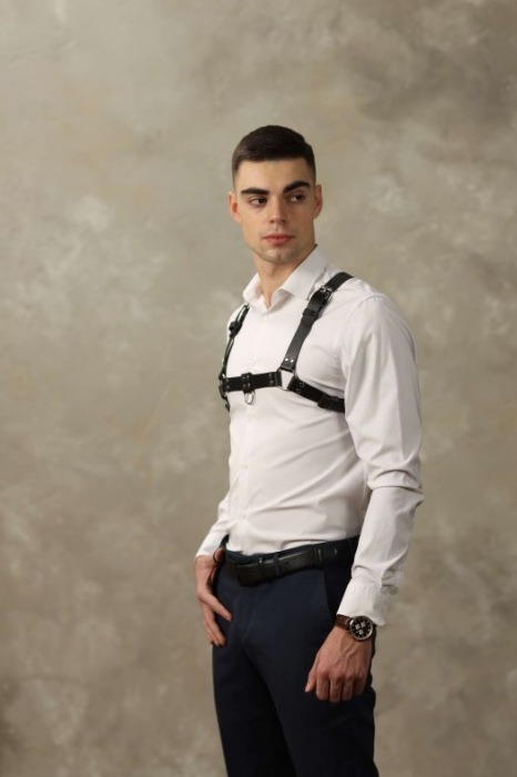 Черная мужская кожаная портупея №4 - БДСМ Арсенал - купить с доставкой в Обнинске