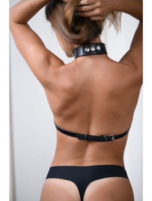 Черная кожаная сбруя с ошейником plus size из нежной кожи - БДСМ Арсенал - купить с доставкой в Обнинске