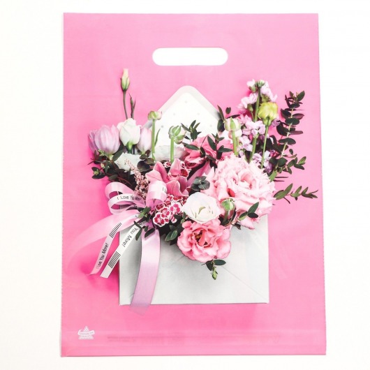 Розовый пакет с цветочным принтом и вырубной ручкой (40х31 см) - Сима-Ленд - купить с доставкой в Обнинске