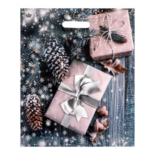 Новогодний пакет с принтом в виде подарков и вырубной ручкой (45х38 см) - Сима-Ленд - купить с доставкой в Обнинске