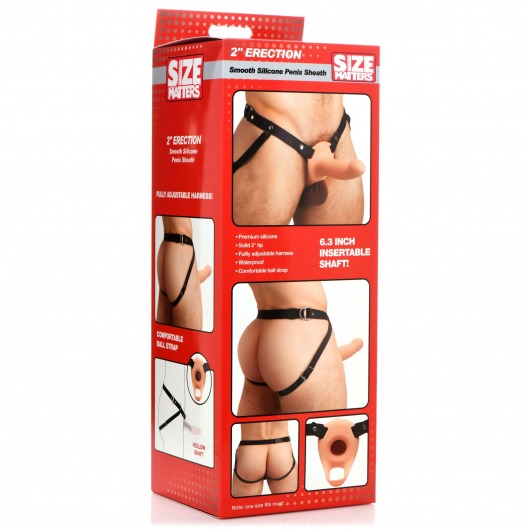 Телесный полый страпон на черных регулируемых ремешках 2’’ Erection Smooth Silicone Penis Sheath - XR Brands - купить с доставкой в Обнинске