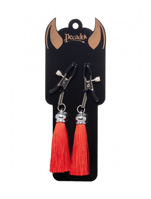 Зажимы на соски «Прищепки» с красными кисточками из шелка - Pecado - купить с доставкой в Обнинске