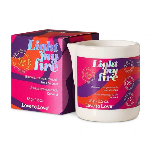Массажная свеча Light My Fire Coconut с ароматом кокоса - 65 гр. - Love to Love - купить с доставкой в Обнинске