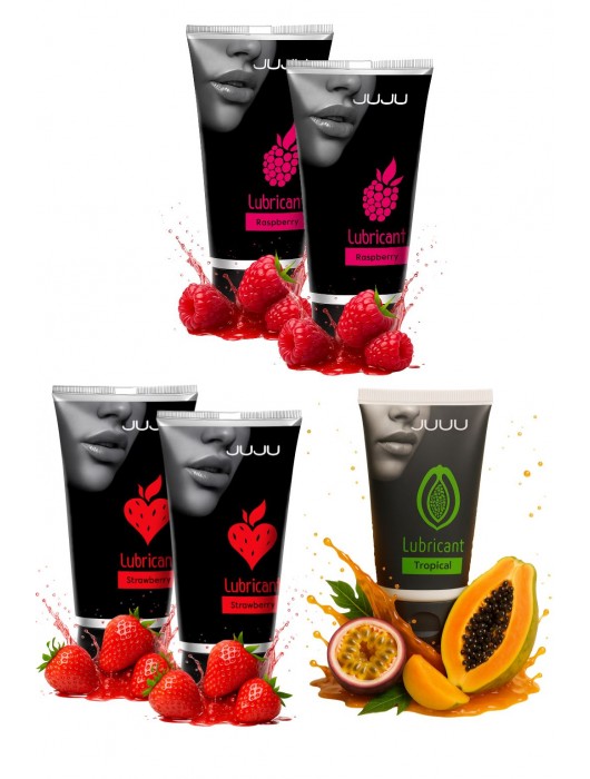 Набор из 5 съедобных лубрикантов JUJU (клубника х 2, малина х 2, тропические фрукты) - JuJu - купить с доставкой в Обнинске