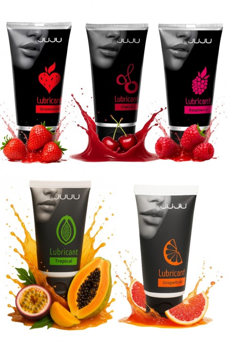 Набор из 5 съедобных лубрикантов JUJU (клубника, малина, тропические фрукты, вишня, грейпфрут) - JuJu - купить с доставкой в Обнинске