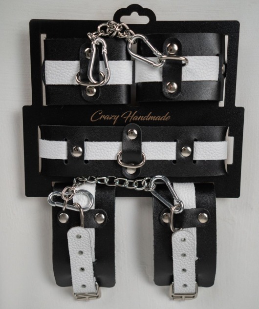 Набор фиксаторов из черной и белой натуральной кожи - Crazy Handmade - купить с доставкой в Обнинске Набор фиксаторов из черной и белой натуральной кожи - Crazy Handmade - купить с доставкой в Обнинске