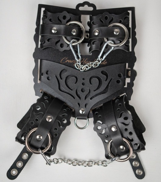 Черный ажурный кожаный набор фиксаций - Crazy Handmade - купить с доставкой в Обнинске Черный ажурный кожаный набор фиксаций - Crazy Handmade - купить с доставкой в Обнинске