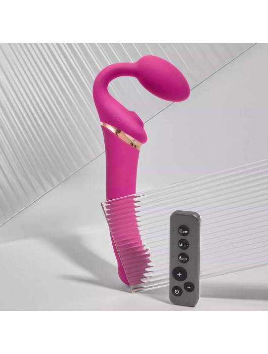 Ярко-розовый безремневой страпон Multi Orgasm Bendable Strap-On size XL с клиторальной стимуляцией - Strap-on-me - купить с доставкой в Обнинске