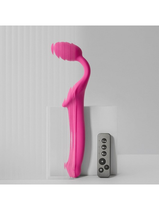 Ярко-розовый безремневой страпон Strap-on-me Vibrating Bendable Strap-On size XL - Strap-on-me - купить с доставкой в Обнинске