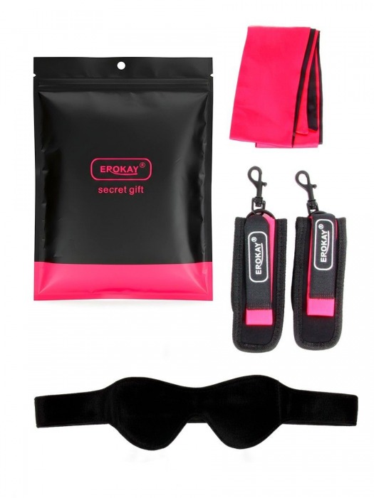 Черно-розовый эротический набор: маска, наручники и повязка - Erokay - купить с доставкой в Обнинске