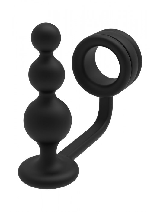 Черное эрекционное кольцо с анальной елочкой Cockring With Beaded Anal Plug - Dream Toys - в Обнинске купить с доставкой