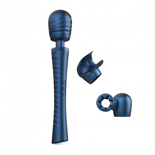 Синий вибромассажёр с насадками Man.wand Edgy - Manwan - в Обнинске купить с доставкой