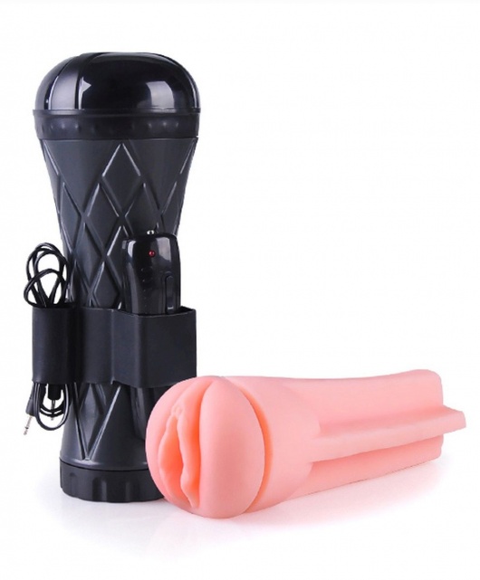Телесный мастурбатор-вагина в черной колбе с вибрацией - Boys of Toys - в Обнинске купить с доставкой