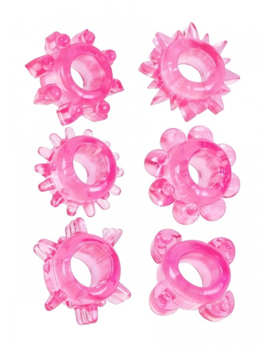 Набор из 6 розовых эрекционных колец с различным рельефом - Erowoman-Eroman - в Обнинске купить с доставкой