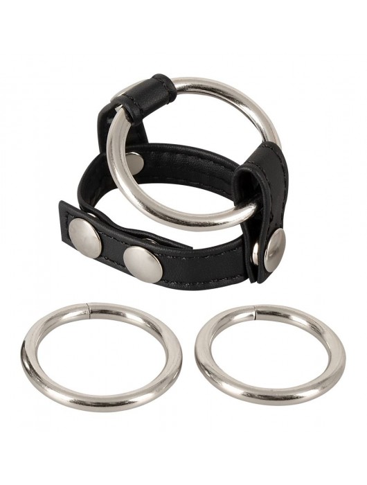 Подхват для мошонки с 3 съемными эрекционными кольцами Leder-Riemen - Orion - в Обнинске купить с доставкой