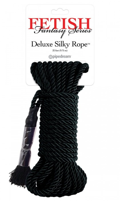 Черная веревка для фиксации Deluxe Silky Rope - 9,75 м. - Pipedream - купить с доставкой в Обнинске