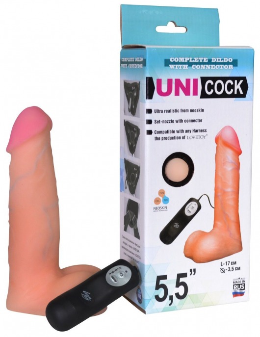 Фаллическая насадка Харнесс UNICOCK 5,5  с вибрацией - 17 см. - LOVETOY (А-Полимер) - купить с доставкой в Обнинске