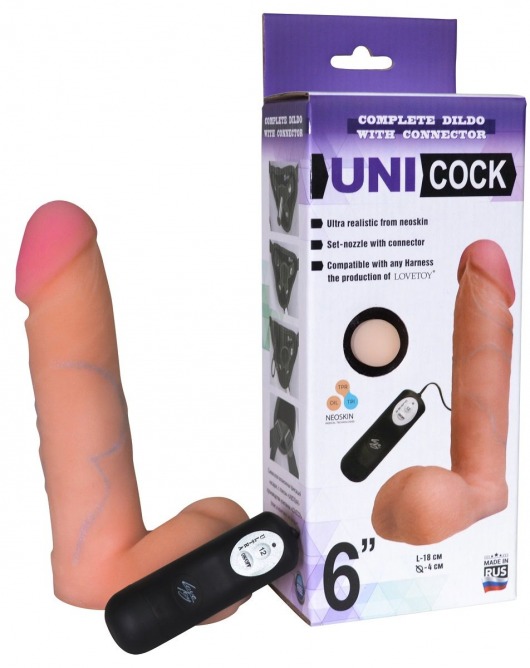 Фаллическая насадка Харнесс UNICOCK 6  с вибрацией - 18 см. - LOVETOY (А-Полимер) - купить с доставкой в Обнинске