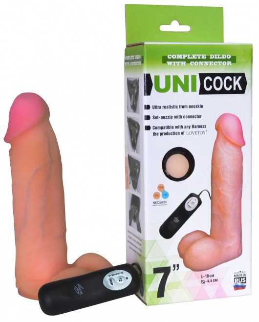 Фаллическая насадка Харнесс UNICOCK 7  с вибрацией - 19 см. - LOVETOY (А-Полимер) - купить с доставкой в Обнинске