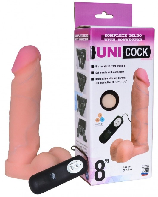 Фаллическая насадка Харнесс UNICOCK 8  с вибрацией - 20 см. - LOVETOY (А-Полимер) - купить с доставкой в Обнинске