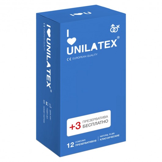 Классические презервативы Unilatex Natural Plain - 12 шт. + 3 шт. в подарок - Unilatex - купить с доставкой в Обнинске