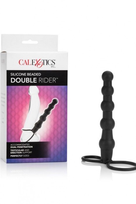 Насадка на пенис для двойного проникновения Silicone Beaded Double Rider - 14 см. - California Exotic Novelties - в Обнинске купить с доставкой