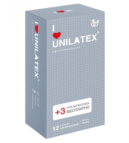 Презервативы с точками Unilatex Dotted - 12 шт. + 3 шт. в подарок - Unilatex - купить с доставкой в Обнинске