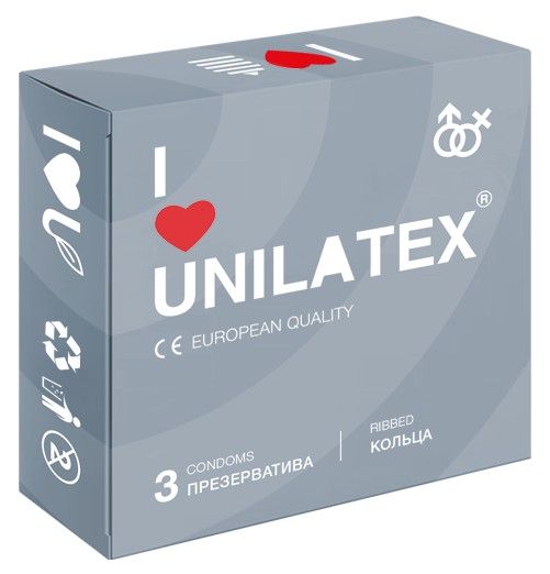 Презервативы с рёбрами Unilatex Ribbed - 3 шт. - Unilatex - купить с доставкой в Обнинске