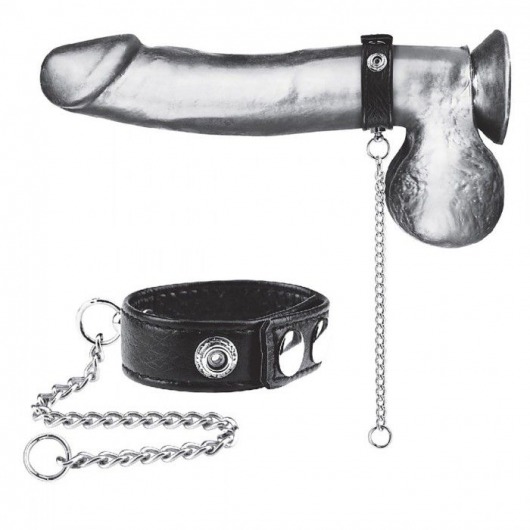 Утяжка на пенис с поводком Snap Cock Ring With 12  Leash - BlueLine - купить с доставкой в Обнинске