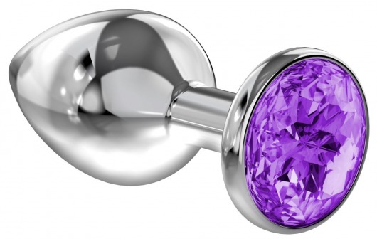 Малая серебристая анальная пробка Diamond Purple Sparkle Small с фиолетовым кристаллом - 7 см. - Lola Games - купить с доставкой в Обнинске