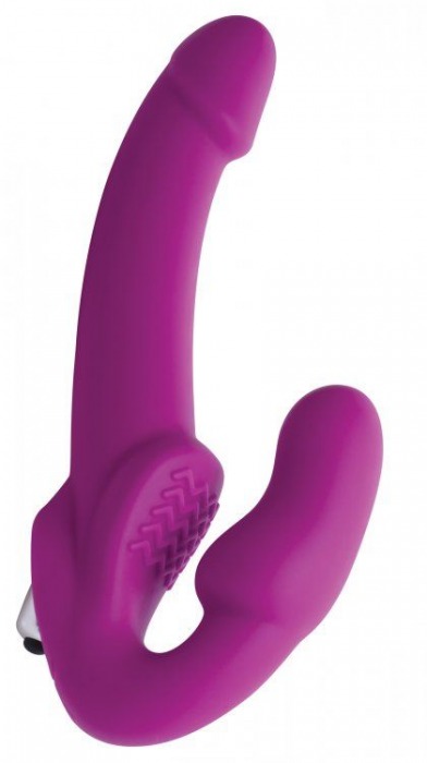 Ярко-розовый безремневой вибрострапон Evoke Vibrating Strapless Silicone Strap-on Dildo - XR Brands - купить с доставкой в Обнинске