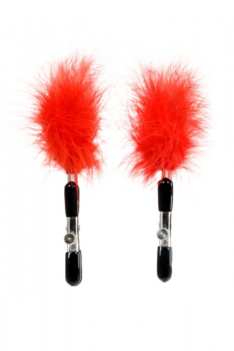 Зажимы для сосков с красным пухом Theatre - ToyFa - купить с доставкой в Обнинске