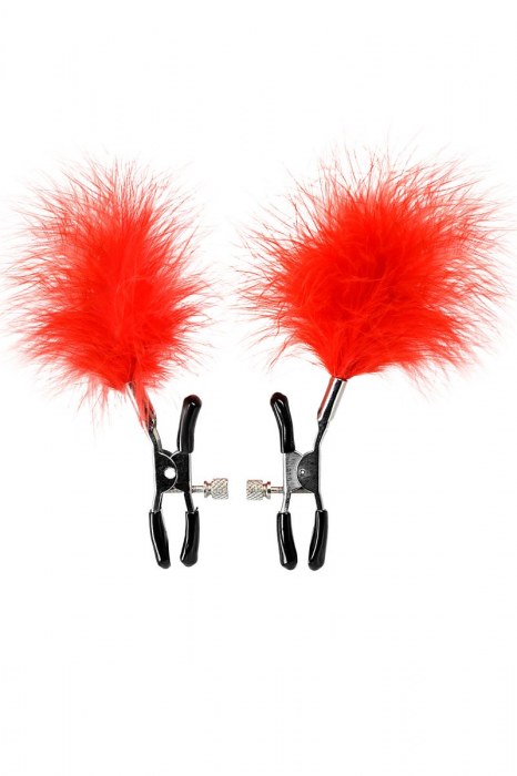 Зажимы для сосков с красным пухом Theatre - ToyFa - купить с доставкой в Обнинске