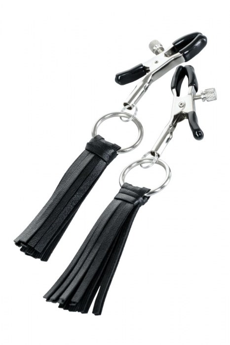 Черно-серебристые зажимы для сосков Theatre с кисточками - ToyFa - купить с доставкой в Обнинске