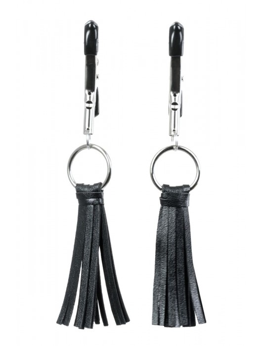 Черно-серебристые зажимы для сосков Theatre с кисточками - ToyFa - купить с доставкой в Обнинске