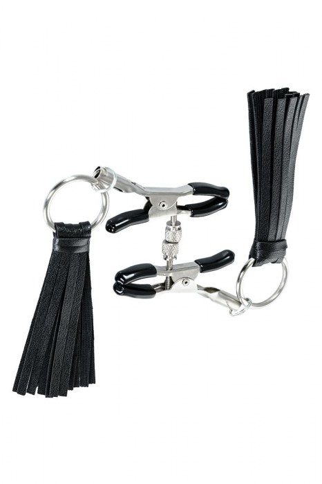 Черно-серебристые зажимы для сосков Theatre с кисточками - ToyFa - купить с доставкой в Обнинске